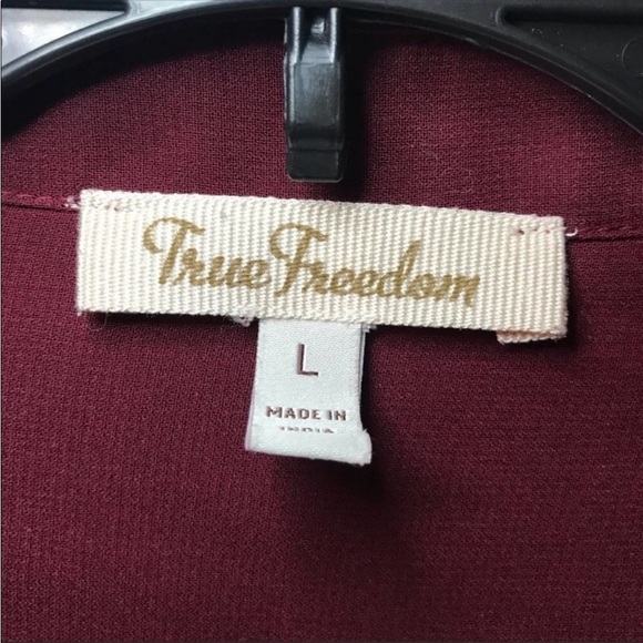 True Freedom Beaded-Collar Button Down Top Maroon Sheer Size L - Picture 3 of 8